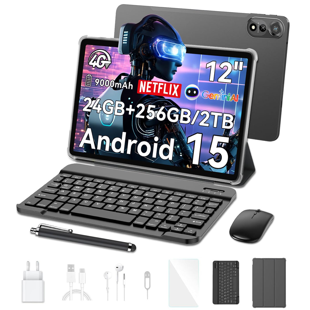 Blackview Mega2 Android 15 Tablet 12 Zoll mit Tastatur, 24GB RAM+256GB ROM, 2K FHD Grosses Display G
