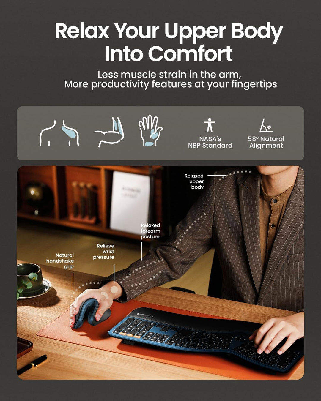 ProtoArc EM11 NL Ergonomische Vertikale Maus, Kabellos Aufladbar Mouse mit 3 Gerät (Bluetooth+Blueto