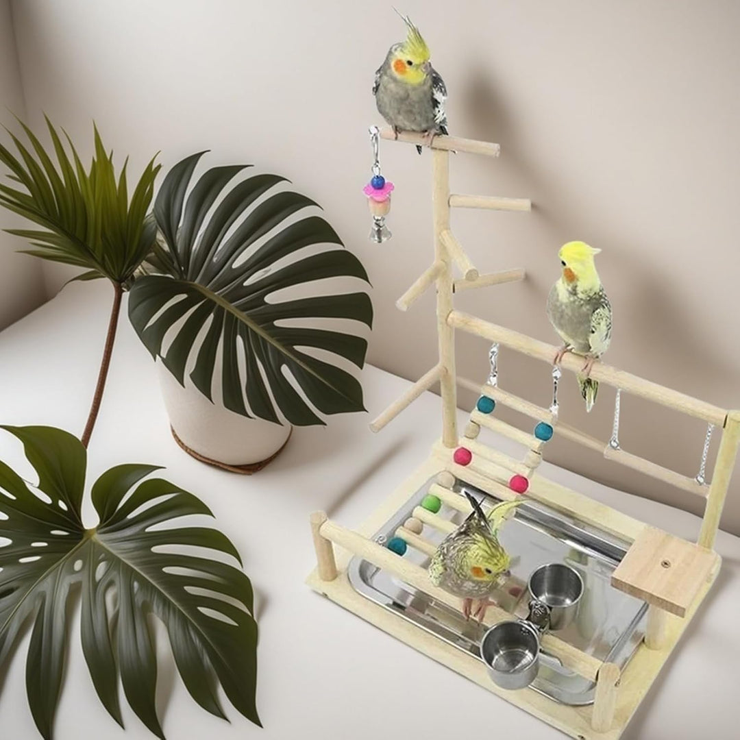 Wellensittich Spielplatz Vogel-Spielplatz, Papageienspielständer Mit Feeder Cup Und Tablett, Vogel-P