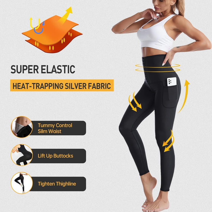 Merlvida Schwitzhose zum Abnehmen Sauna Leggings Damen High Waist Sportleggins mit Taschen Hot Therm