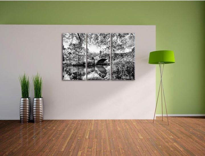 Pixxprint Brücke im Central Park als Leinwandbild/Grösse: 3 Teilig (120x80 cm) cm/Wandbild/Kunstdruc