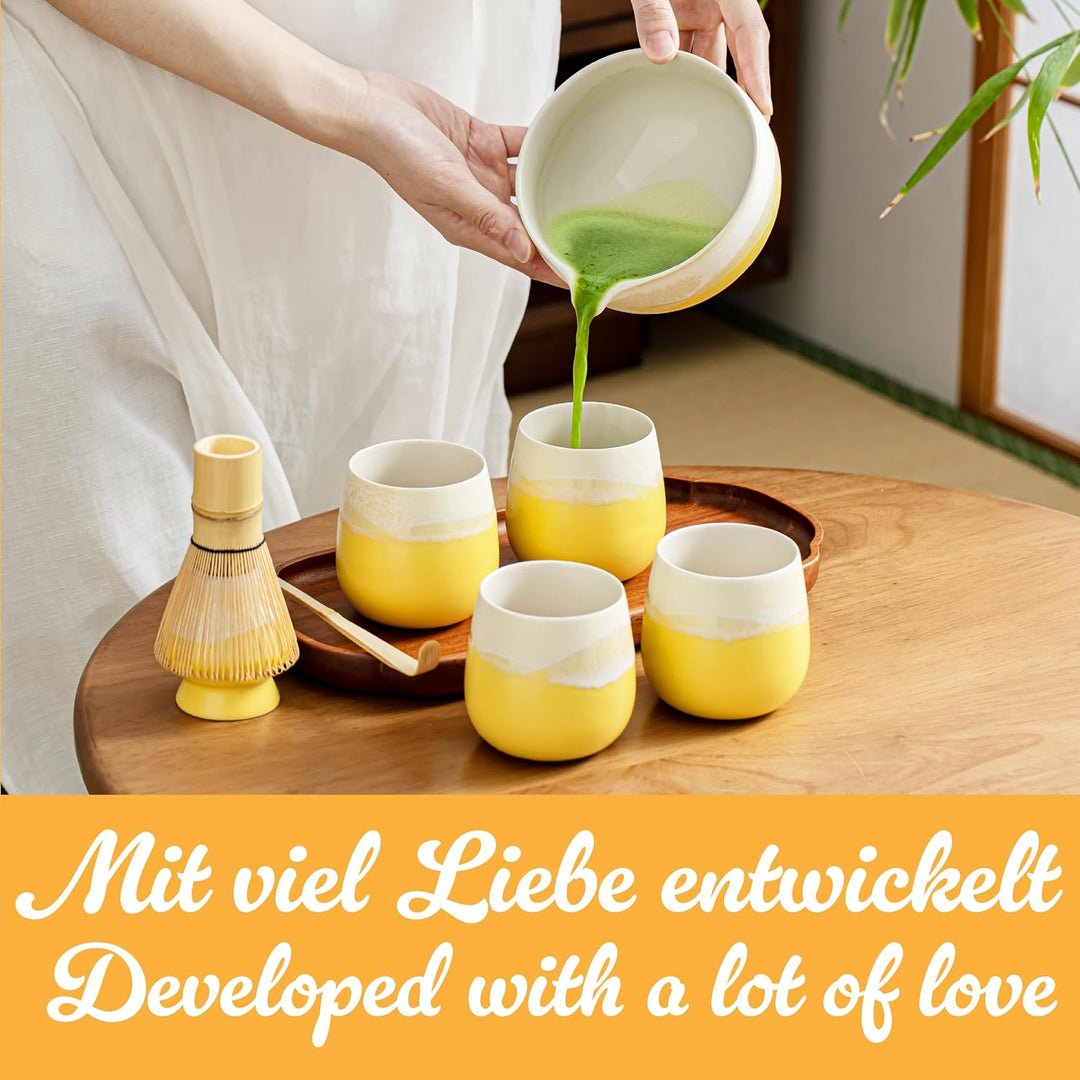 Goodwei Matcha-Set komplett mit hochwertiger Matcha Schale aus Keramik mit Ausgiesser, Matcha Besen