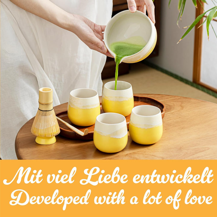 Goodwei Matcha-Set komplett mit hochwertiger Matcha Schale aus Keramik mit Ausgiesser, Matcha Besen