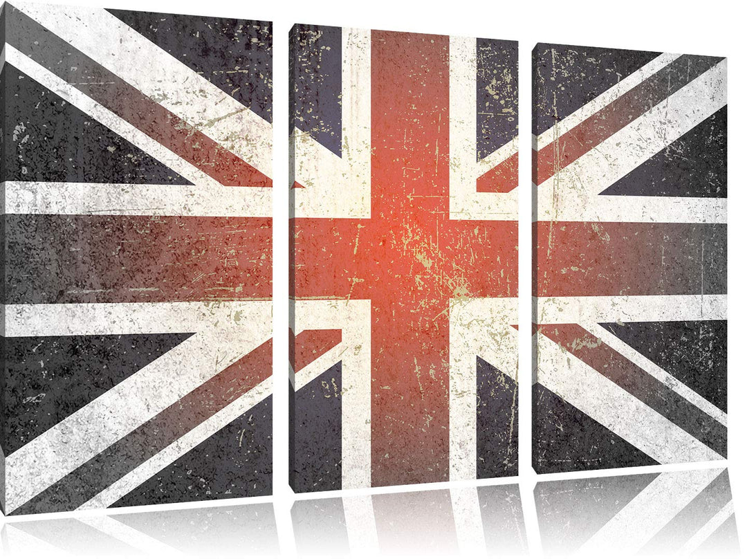 British Union Jack schwarz/weiss 3-Teiler Leinwandbild 120x80 Bild auf Leinwand, XXL riesige Bilder