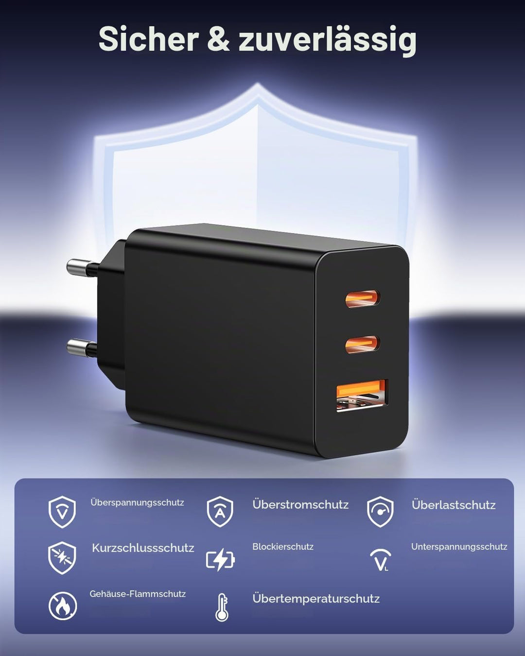 65W USB C Ladegerät für Samsung Galaxy S26/25 Ultra,3Ports Schnellladegerät USB mit Ladekabel 2M für