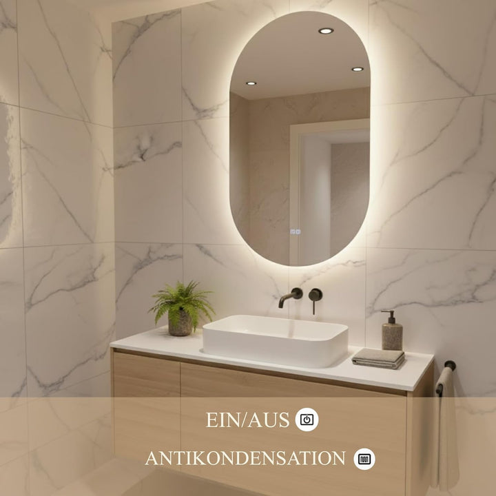 Bayt Ovaler Badezimmerspiegel mit Beleuchtung, Wandspiegel mit Licht für Badezimmer, Beschlagfrei &
