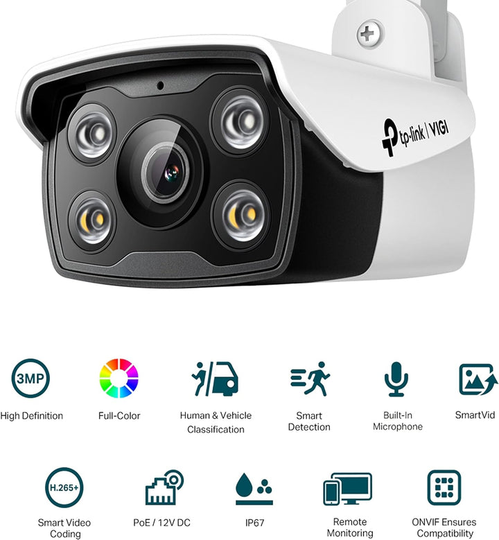 TP-Link VIGI C330 6 mm Objektiv Smart Outdoor Sicherheitskamera | 3 MP HD Vollfarb-Netzwerkkamera |