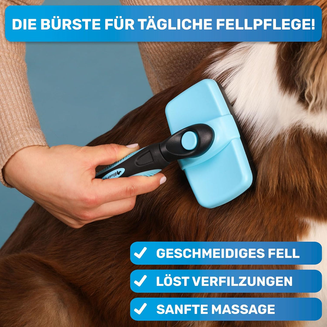 BluePet Hundebürste & Katzenbürste für Langhaar - Entfernt sanft Unterwolle, Verfilzungen & Knoten -