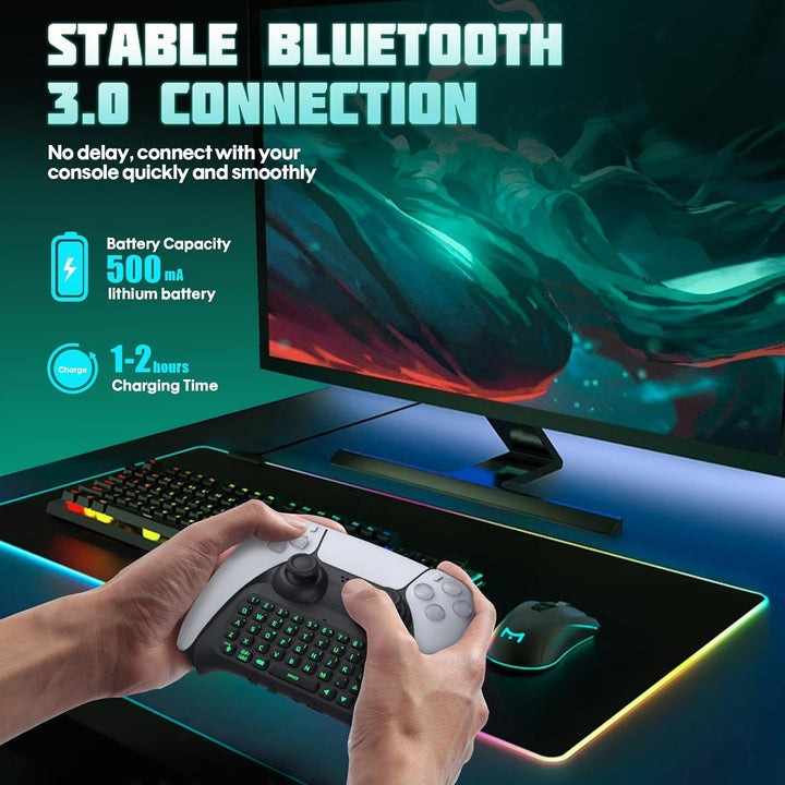 TiMOVO Grün Hinterlicht Tastatur für PS5 Controller, Kabellos Bluetooth Chatpad für PlayStation 5 Co