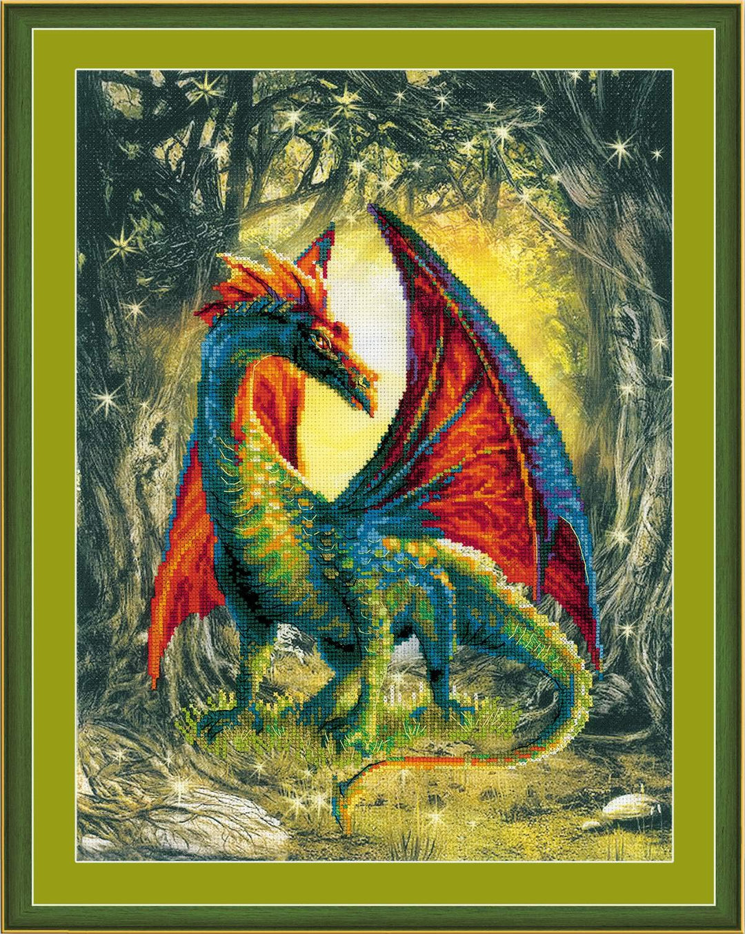 RIOLIS Walddrache Kreuzstichpackung, Baumwolle, mehrfarbig, 30 x 40 x 0,1 cm