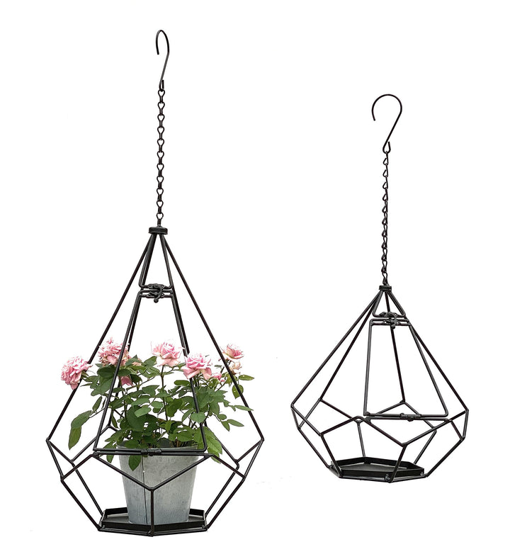 DanDiBo Blumenampel Innen Metall Wand Hängepflanzen 64 cm & 82 cm 96075 2er Set mit Tür 6 Ecken Pfla