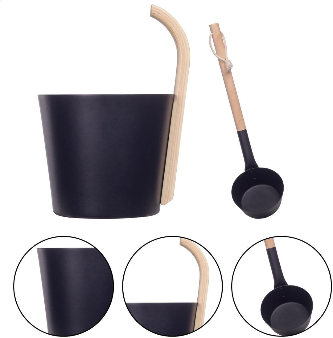 Sauna Bucket Set, Aluminium Saunakübel Mit Kelle Und Sanduhr, 7L Sauna Komplett Set Sauna Eimer, Spa