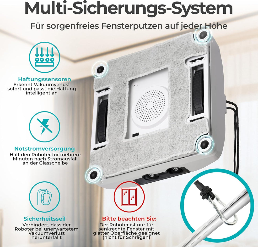 KLAMER Fensterputzroboter 3500 Pa – automatischer Fensterreiniger mit 100 ml Doppelwassertank, Nassr