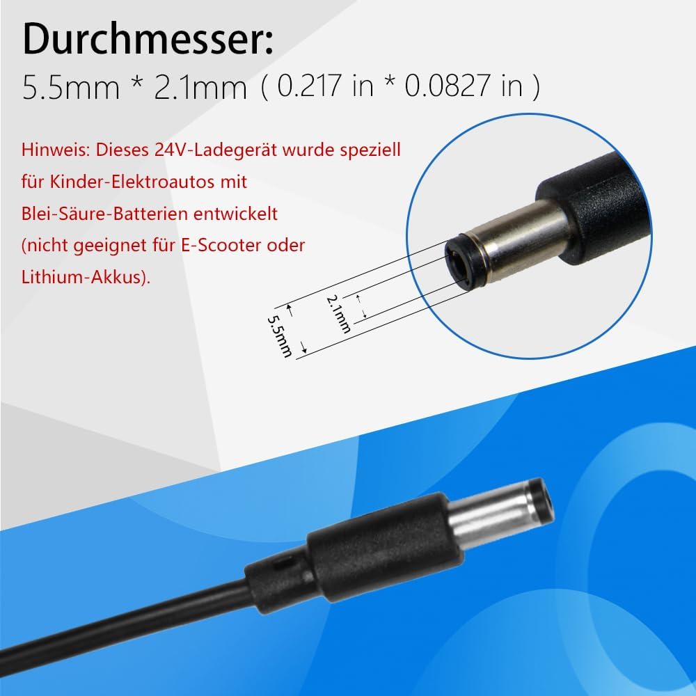 24V Ladegerät für elektrische Kinderspielzeuge, 24 Volt Batterieladegerät für Auto SUV Motorrad ATV