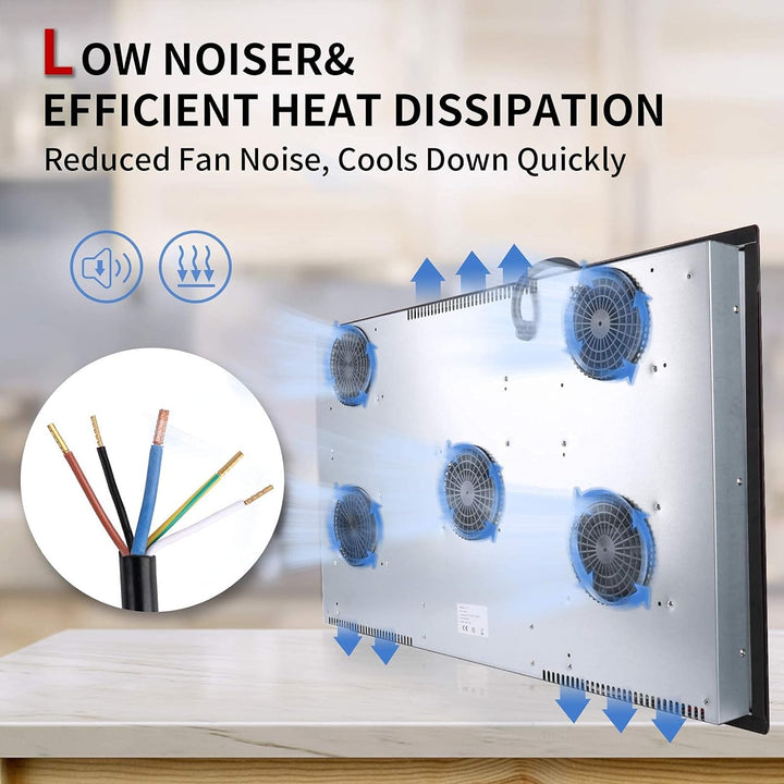 IsEasy Induktionskochfeld, 90cm elektrisches Induktionskochfeld – (8600W, 5 Kamine, schwarzes Glas,