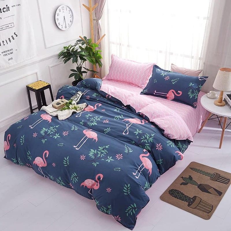 Homewish Flamingo Bettbezug 155x220 Rosa Flamingo Bettbezug Süsses Tier Blumen Flamingo Bettwäsche-S