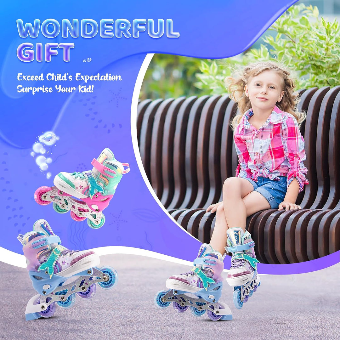 NEMONE Inliner für Mädchen Kinder 4 Grössen Verstellbar Blau Violett Inliner für Kinder Drinnen Drau