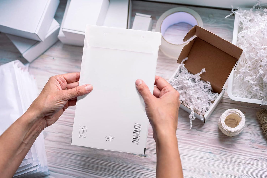 100 Luftpolsterumschläge Polsterumschlag Versandtaschen Bantex G7 (250 x 350 mm) 17/G, Weiss, mit Se