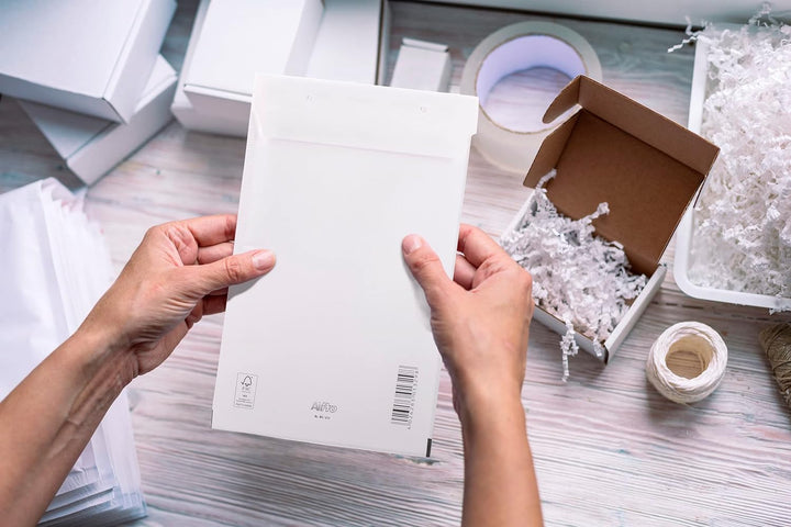 100 Luftpolsterumschläge Polsterumschlag Versandtaschen Bantex G7 (250 x 350 mm) 17/G, Weiss, mit Se
