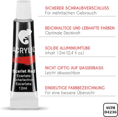 Acrylfarbe Set für Künstler - mit Malkoffer für Erwachsene aus Holz, Staffelei 18 Tuben Acrylfarben,