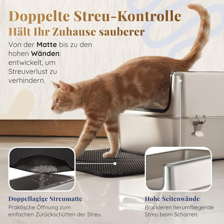 Katzenklo Edelstahl XXL – Leicht zu Reinigen, Geruchsresistent – Katzentoilette Edelstahl mit hohem