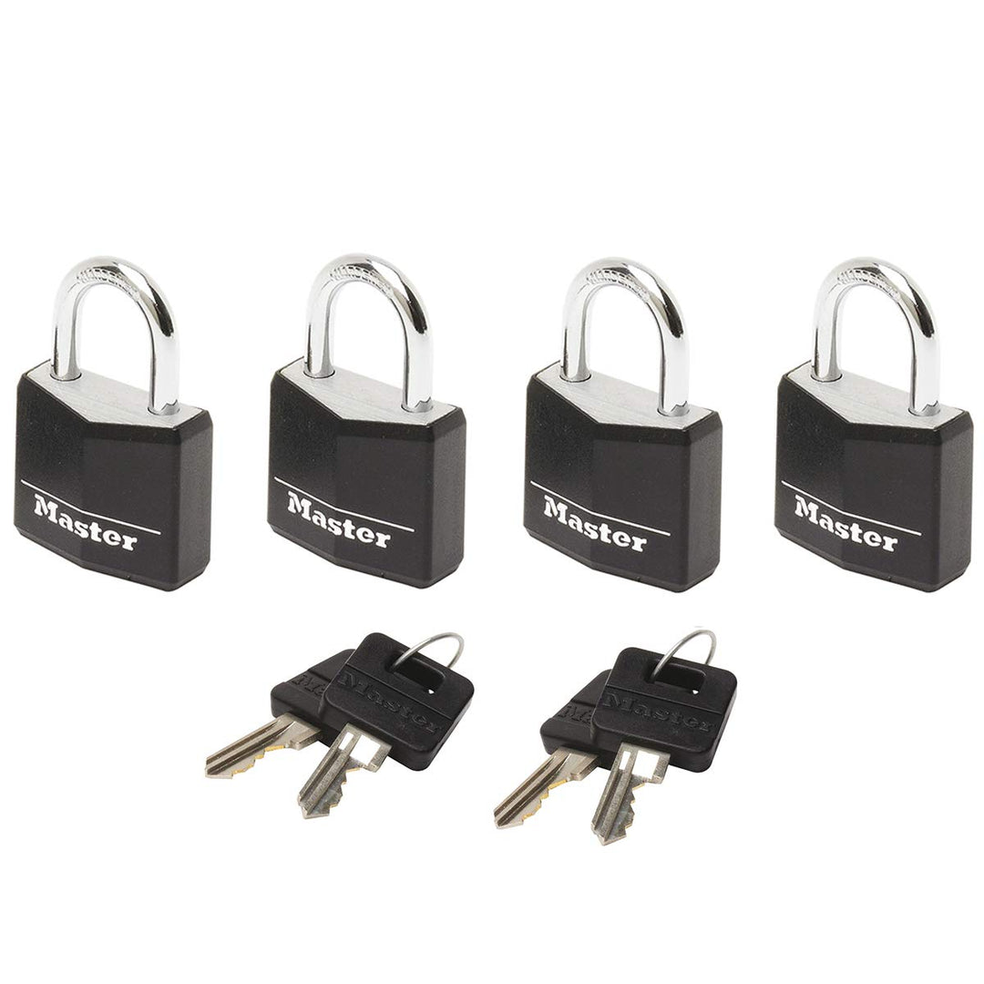 MASTER LOCK Kleine Vorhängeschlosser [Schlüssel] [4er-Set][Gleichschliessend] 9120EURQBLKNOP - Ideal