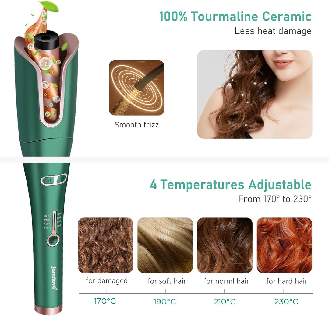 Lockenstab Automatisch, Janelove Automatischer Lockenstab Grosse Locken für Lange Haare, Negativ-Ion