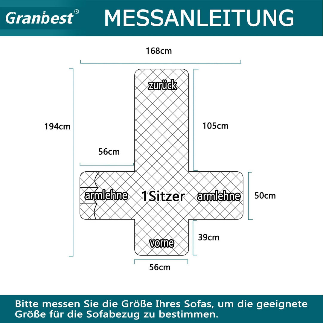 Granbest wasserdichte Sofabezug 1-Sitzer rutschfeste Sesselabdeckung mit Elastischen Riemen, Waschba