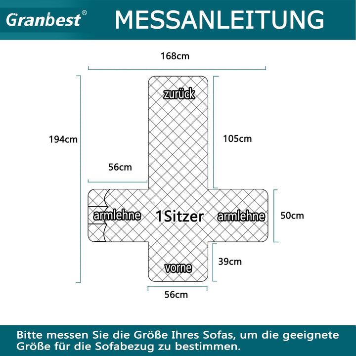 Granbest wasserdichte Sofabezug 1-Sitzer rutschfeste Sesselabdeckung mit Elastischen Riemen, Waschba
