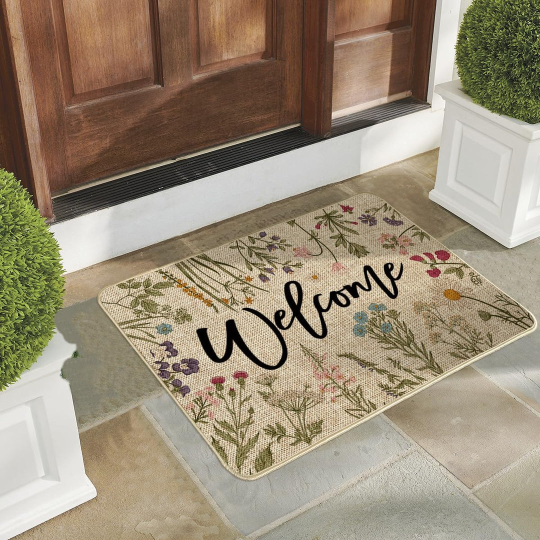 Artoid Mode Welcome Antike Kräuter Wilde Blumen Frühling Fussmatte, Hause Dekoration Küche Teppich B