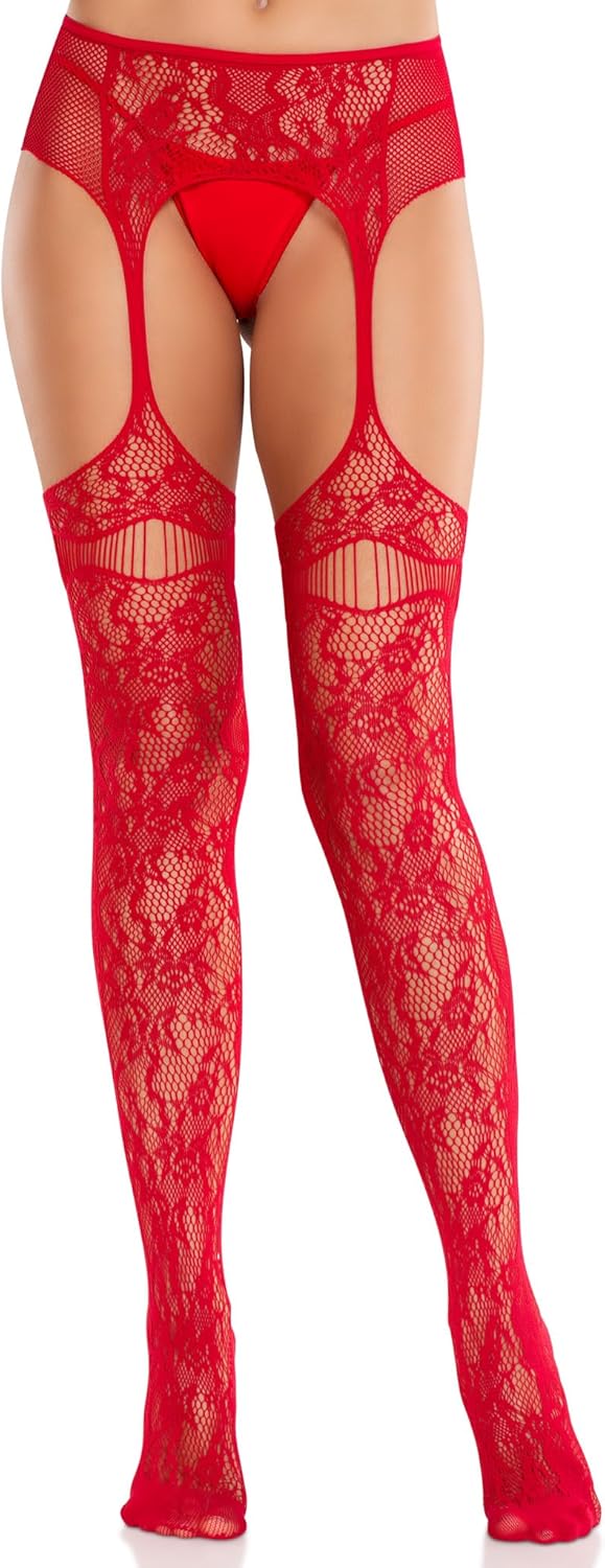 LEG AVENUE Netzstrümpfe für Damen mit Ausgeschnittenen Oberschenkeldetails und angenähtem Strumpfgür