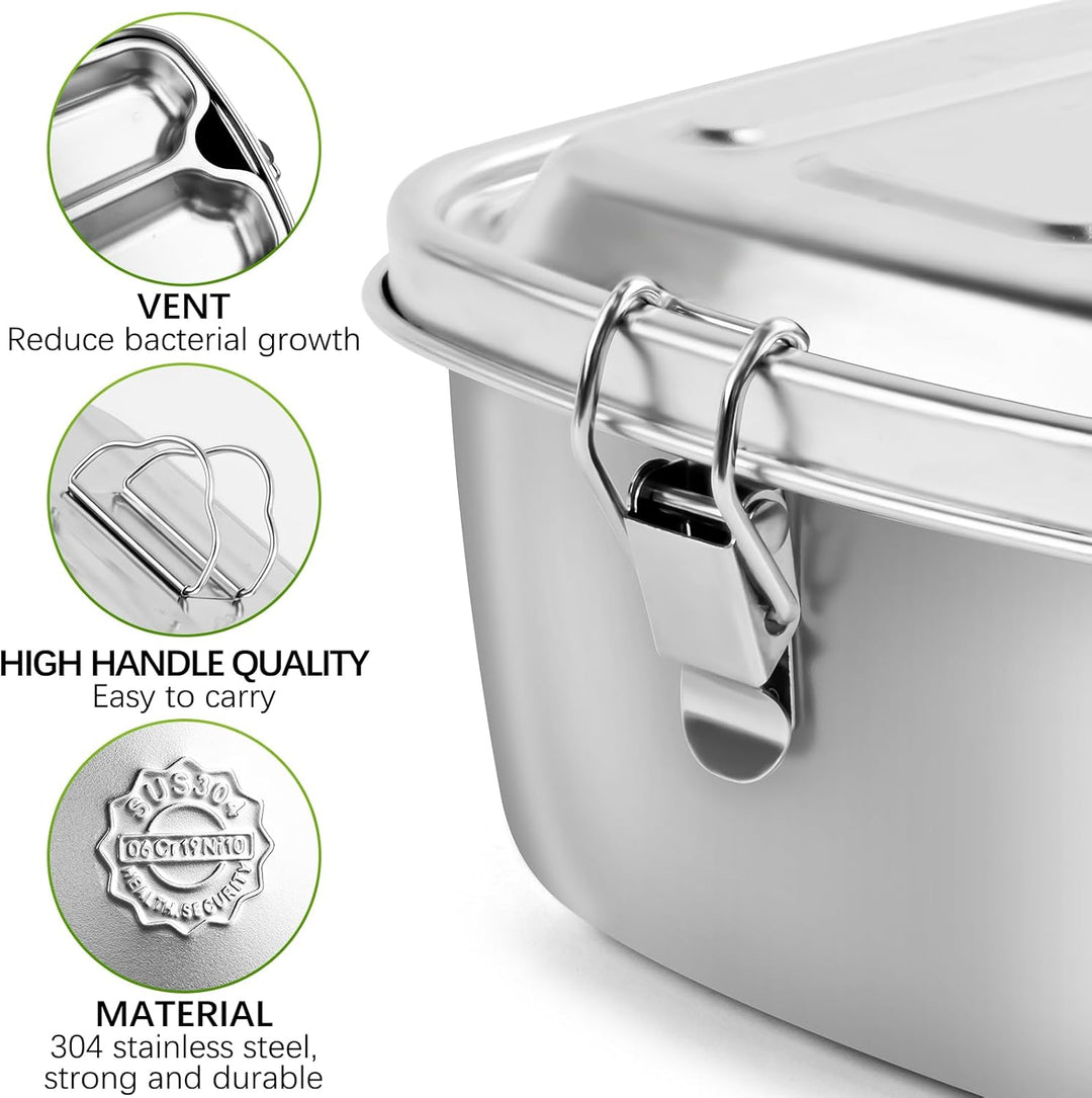 WuGU Brotdose Edelstahl 2000ML, Lunchbox Auslaufsicher Brotzeitdose mit Fächer und Dichtring, BPA-fr