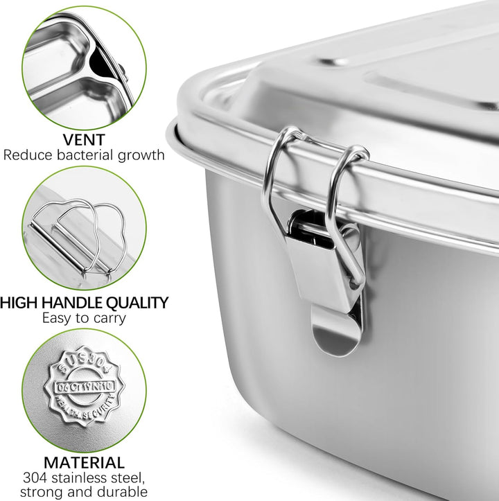 WuGU Brotdose Edelstahl 2000ML, Lunchbox Auslaufsicher Brotzeitdose mit Fächer und Dichtring, BPA-fr