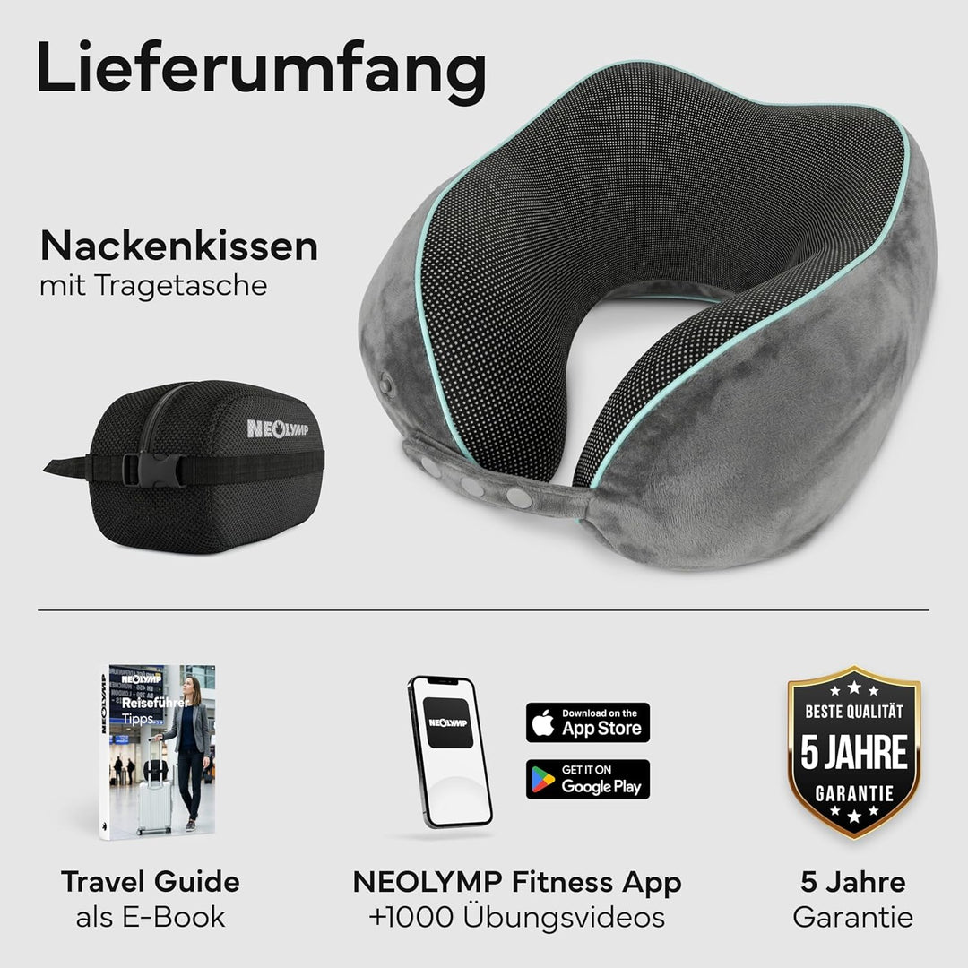 NEOLYMP Nackenkissen Flugzeug mit Kinnstütze verhindert Vorfallen des Kopfes – Memory Foam Reisekiss