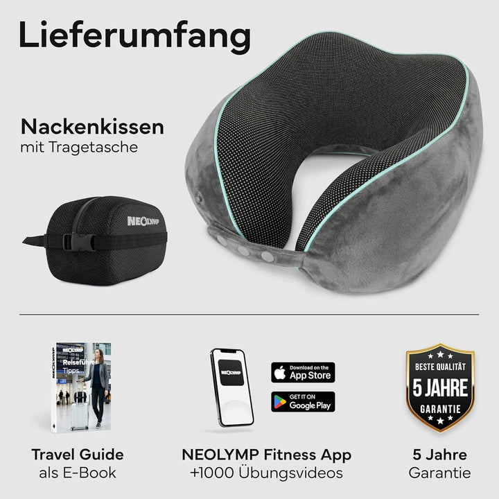 NEOLYMP Nackenkissen Flugzeug mit Kinnstütze verhindert Vorfallen des Kopfes – Memory Foam Reisekiss