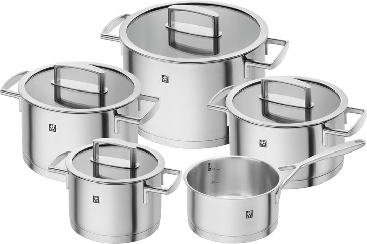 ZWILLING Vitality Kochtopf-Set, 5-teilig, 4 Deckel, Induktionsgeeignet, Edelstahl, Silber, 5-teilig