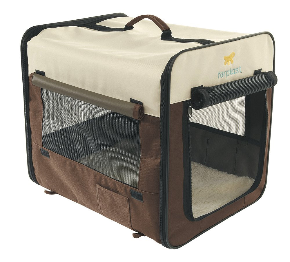 Ferplast Hunde Transportbox, faltbare Hundehütte, wasserabweisend, tragbar, transportabel, Metallrah