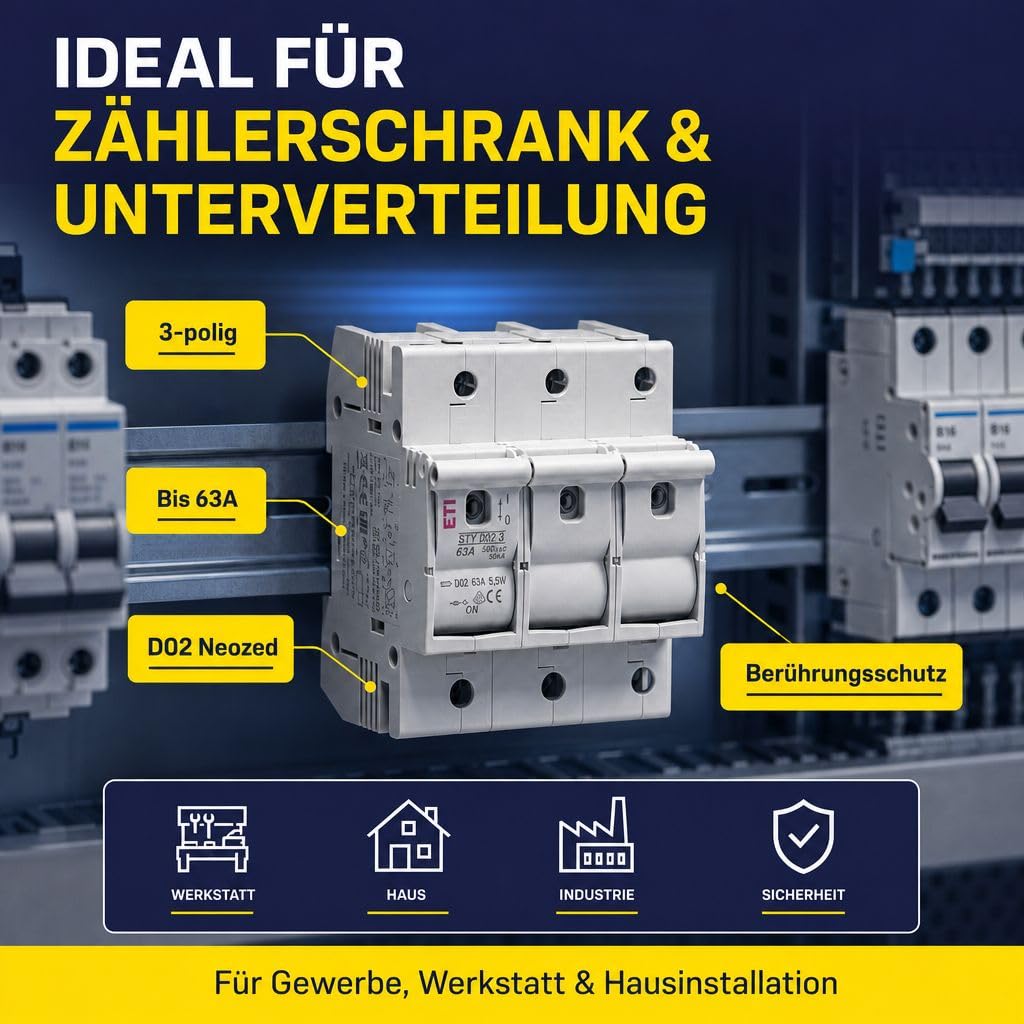 grenda-hammer® | Neozed Lasttrennschalter Set D02-3-polig Set mit Sicherungen und Passhülsen (Lasttr