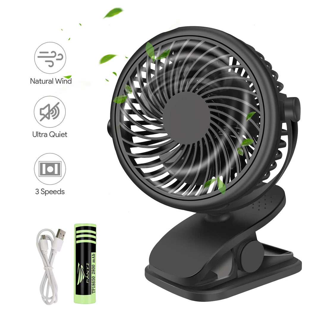 Mini USB Ventilator, Tragbarer Clip Tischventilator mit 3000mAh Wiederaufladbare Batterie, 3 Geschwi