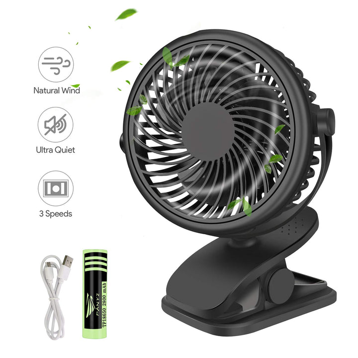 Mini USB Ventilator, Tragbarer Clip Tischventilator mit 3000mAh Wiederaufladbare Batterie, 3 Geschwi