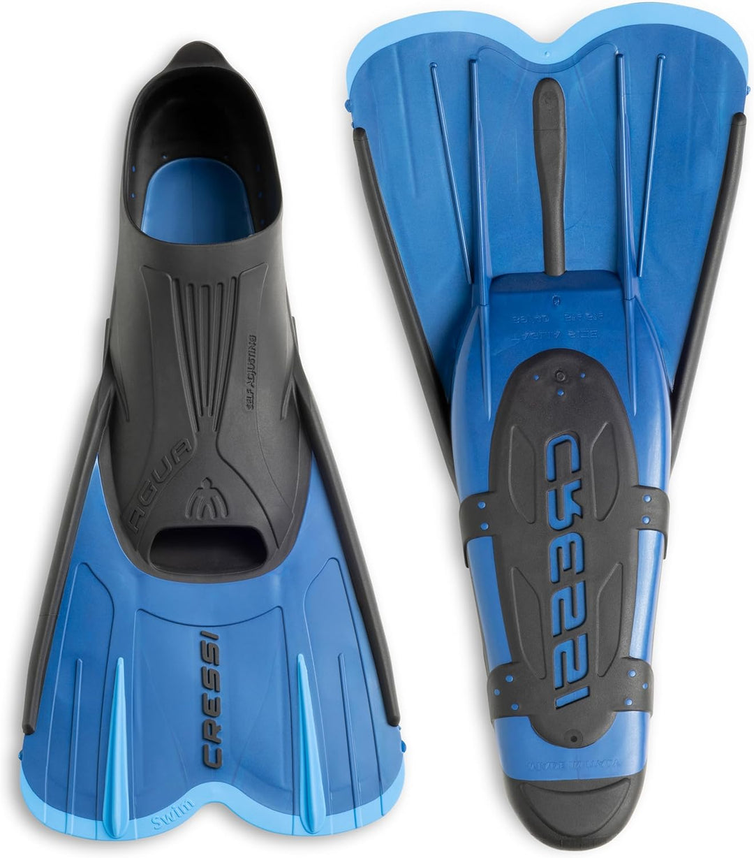 CRESSI Agua Short Fins - Self Adjusting Flossen für Schnorcheln, Schwimmen und Trainieren 35/36 Blau