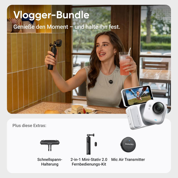 Insta360 GO Ultra Vlogger-Bundle Polarweiss- freihändige 4K Mini-Cam, leicht &amp; mobil, top bei wenig