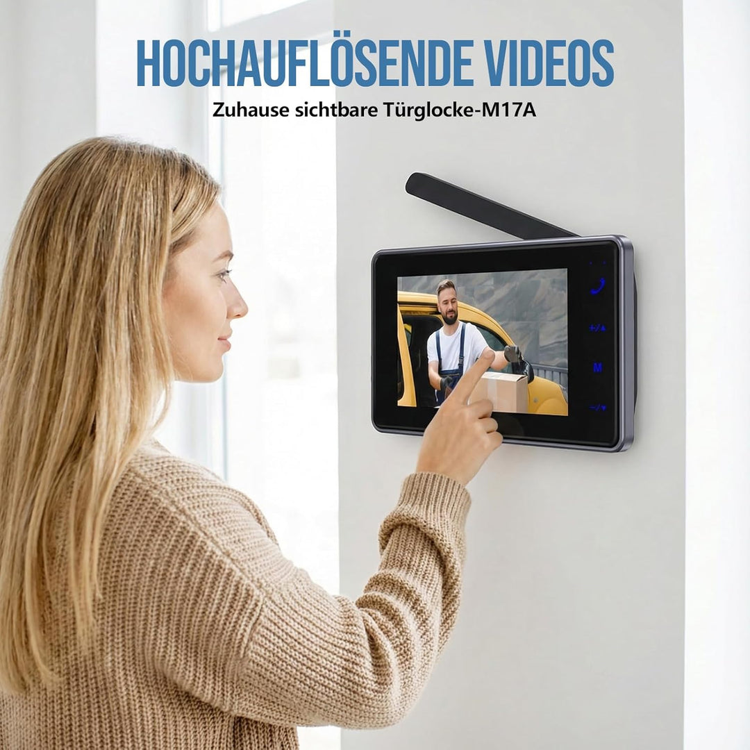Kabellose Türklingel mit Kamera – 4,3" Monitor Videotürklingel, 2,4G Funk, Nachtsicht Funkklingel, G
