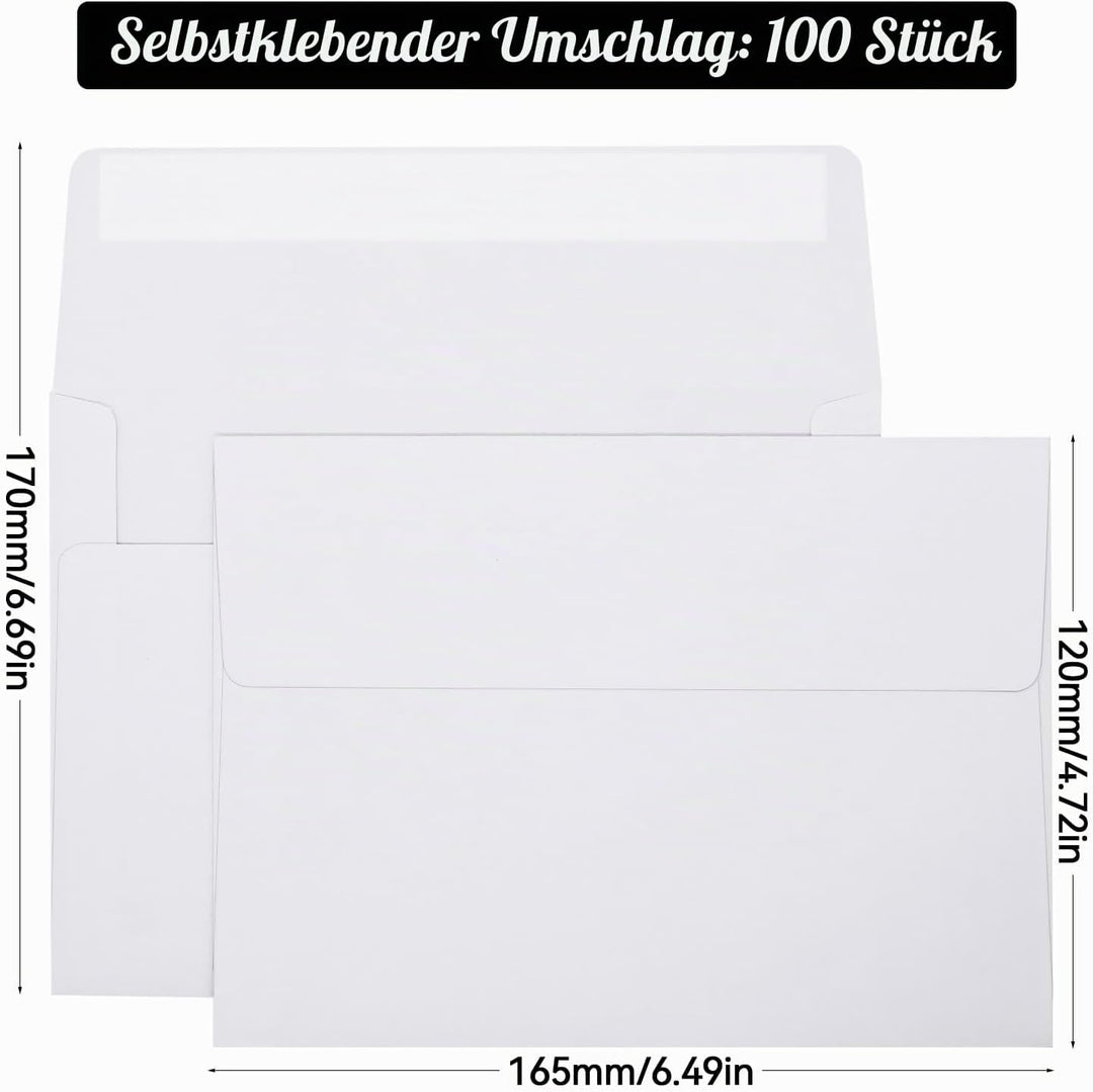 100 Stück Briefumschläge ohne Fenster 120×165 mm Weiss Briefumschläge Selbstklebend 120 g/m² Briefum