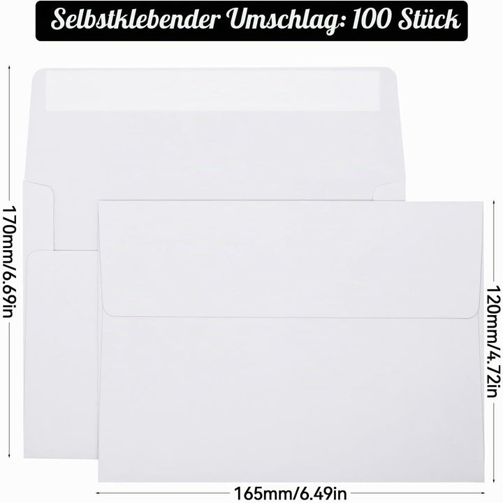 100 Stück Briefumschläge ohne Fenster 120×165 mm Weiss Briefumschläge Selbstklebend 120 g/m² Briefum
