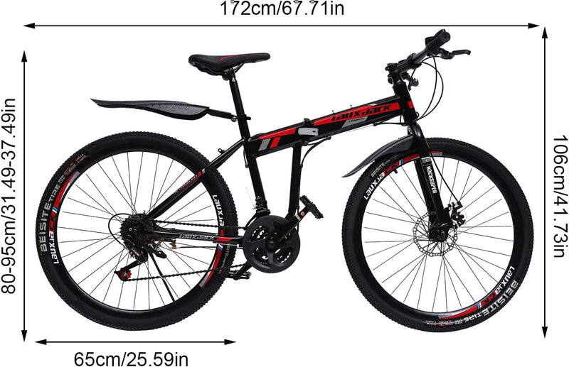 WSIKGHU 26 Zoll Mountainbike Fahrrad Faltbares 21-Gang-Rad für Erwachsene/Jugendliche mit Mechanisch