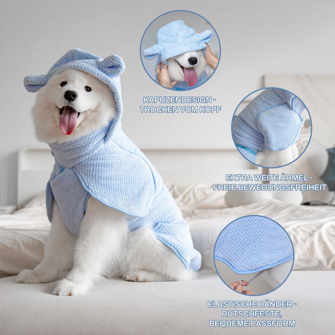 Bademantel Hund für Mittelgrosse/Grosse Hunde, Zweischichtig Verdickte Trockentücher für Hunde, Mikr