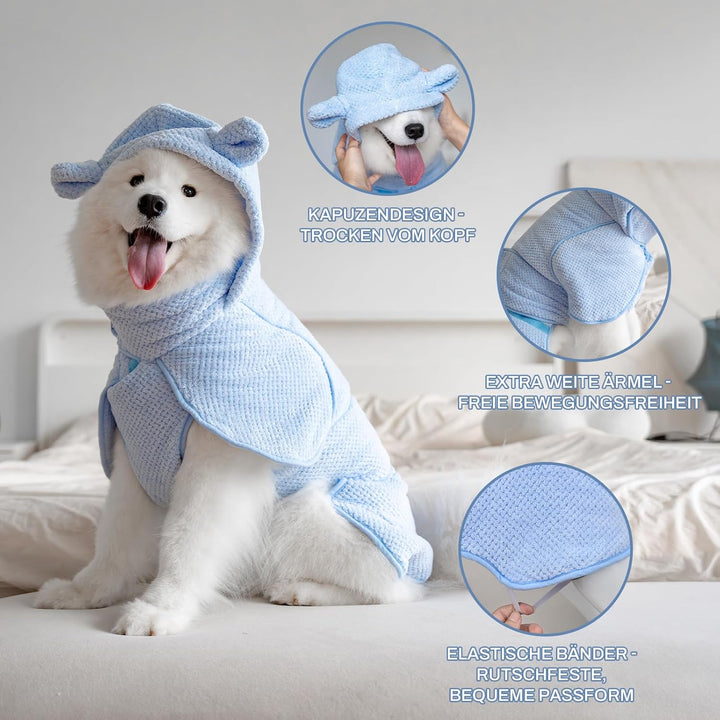 Bademantel Hund für Mittelgrosse/Grosse Hunde, Zweischichtig Verdickte Trockentücher für Hunde, Mikr
