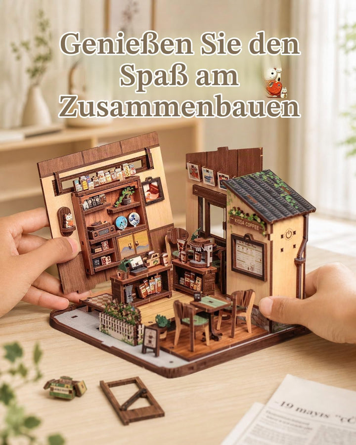 Book Nook Kit - Miniatur Puppenhaus mit LED: 3D Holz-Puzzle Buchstütze, Retro-Deko für Bücherregal,