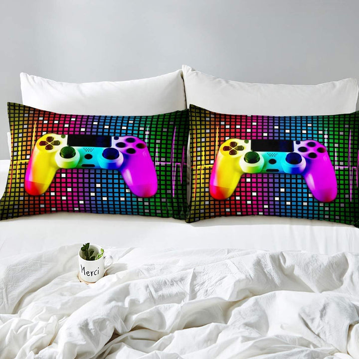 Tbrand Buntes Gamepad Bettwäsche Set 135x200cm Geometrisches Gitter Bettbezug Set Kinder Jungen Mädc